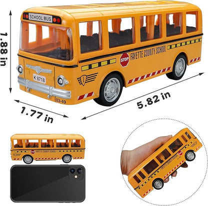 CORPER TOYS Bus Toys Die Cast Metal Toy Cars Pull 4 Pack