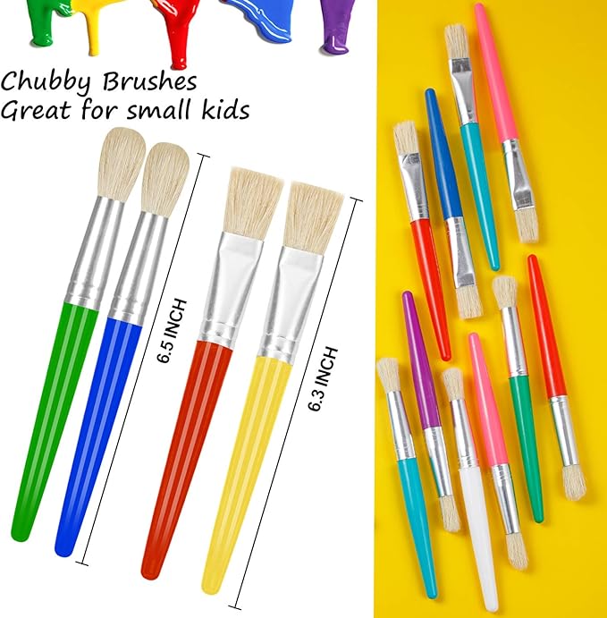 YGAOHF 24 Pcs Paint Brushes for Kids Bulk - Colorful Round and Flat Kids Paint Brushes, Easy Clean and Hold Toddler Paint Brushes for Acrylic Oil Watercolor Washable Paint