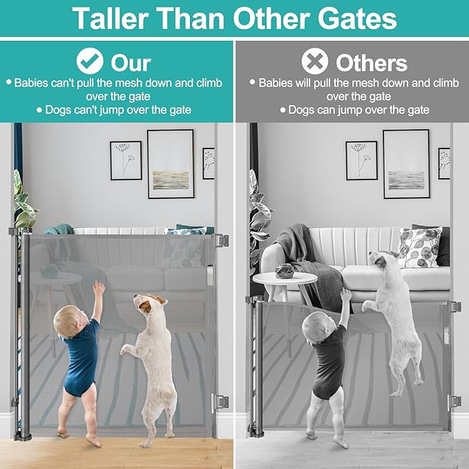 42 Inch Extra Tall Baby Gate for Kids 55" Wide Retractable Baby Gates Extra Tall Retractable Dog Gates for The House Extra Tall Pet Gate Extra Tall Dog Gate Tall Baby Gate for Stair Tall Mesh Dog Gate