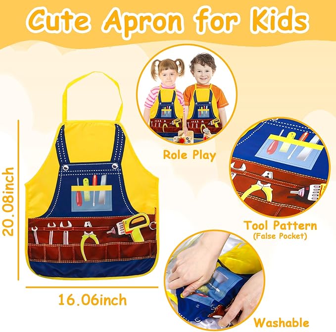 TONZE Kids Tool Set with Apron, Wooden Toddler Tool Bench Montessori Toys for 2+Year Old 39 PCS Educational STEM Construction Toys for Ages 2-4 Pretend Play Toddler Toys 3 4 5 Year Old Birthday Gift