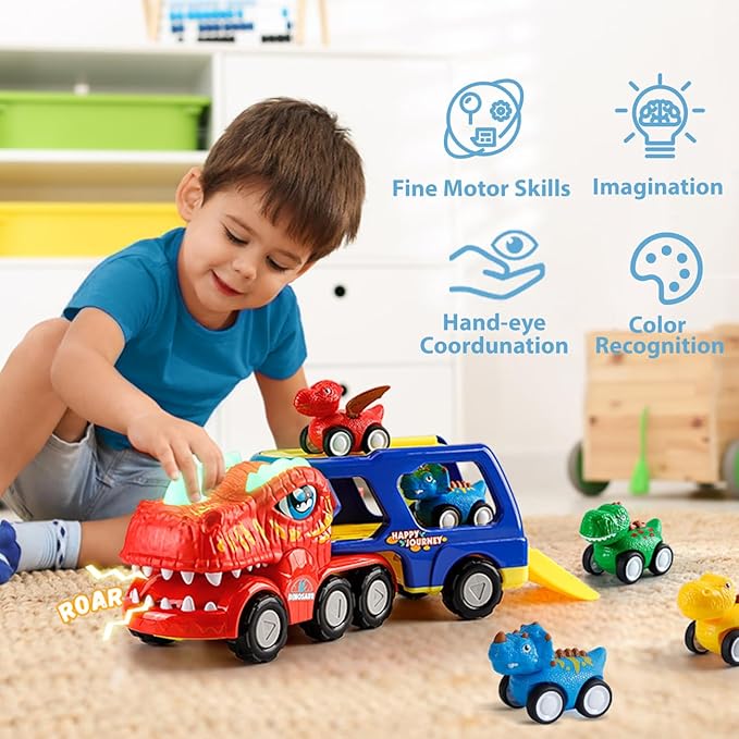 SEPHIX Dinosaur Trucks Toys for Kids Age 2-4 - Toddler Car Toys for 2 3 4 Year Old Boy Birthday Gifts 3-5