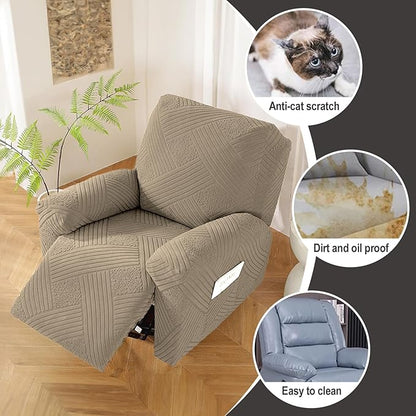 NORTHERN BROTHERS Recliner Chair Covers - Lazy Boy Recliner Covers That Stay in Place, 4 Pieces Reclining Chair Cover Recliner Slipcovers 1 Seater, Khaki