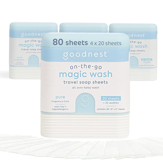 Goodnest® Baby & Toddler Travel Soap Sheets, Dissolving Baby Travel Soap Sheets 4 Packs 20 Sheets, 80 Total