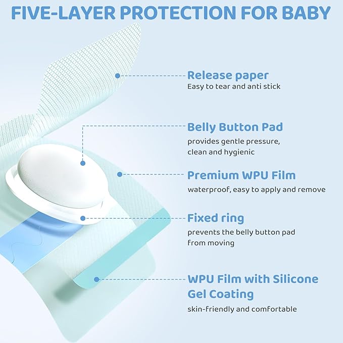 Baby Belly Navel Patches, Waterproof Cotton Pads for Baby Belly Button 8Ă8cm, 10