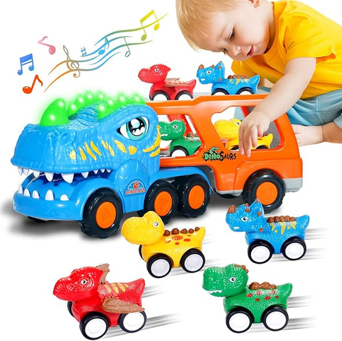 Dinosaur Truck Toys for Kids 1 2 3 4 Years，5-in-1 1-3，Dinosaur Transport