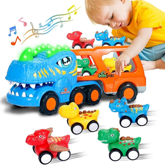 Dinosaur Truck Toys for Kids 1 2 3 4 Years，5-in-1 1-3，Dinosaur Transport