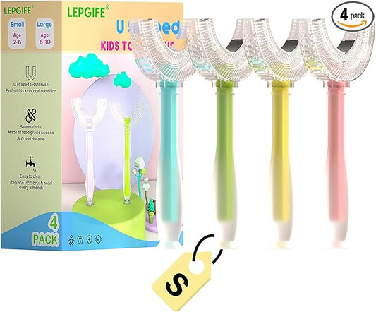 U Shaped Kids Toothbrush 4 Pack, U-Type Whole Mouth Toothbrush for Kids (Age 2-6)