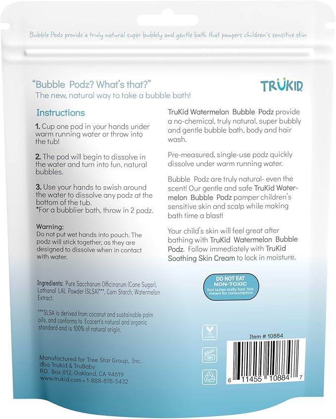 TruKid Bubble Podz Bubble Bath for Baby & Kids, Gentle Refreshing Bath Bomb for Sensitive Skin 7 for (24 Podz)