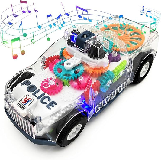 Tipmant Baby Toddler Police Car Electric Vehicle Toy Auto Driving, Transparent Gears