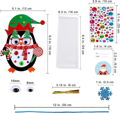 Winlyn 24 Sets Christmas Craft Kits Winter Crafts DIY Christmas Penguin Ornaments Decorations Art Sets Foam Penguin Christmas Stickers for Kids Holiday Festive Home Classroom Activities Party Favors