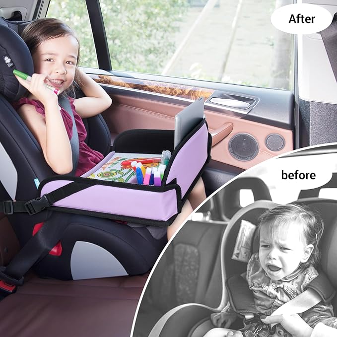 COOLBEBE Kids Travel Tray for Toddler Car Seat, Travel Tray for Airplane, Toddler Car Seat Lap Tray, Carseat Table Tray for Kids Travel Activities (Purple)