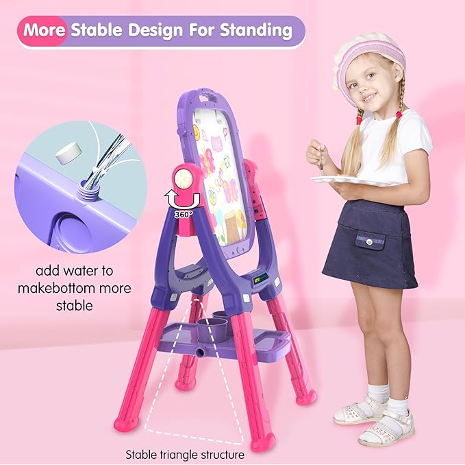 Victostar Easel for Kids, Rotatable Double Sided Adjustable Standing Art Easel with Drawing & Writing Accessories for Kids Boys and Girls