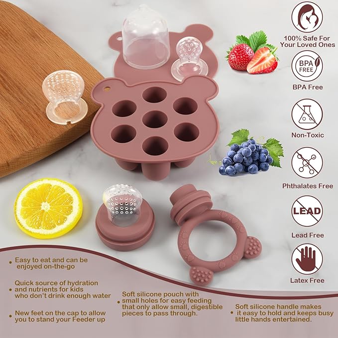 WAJIAYON Baby Breastmilk Popsicle Molds & Baby Fruit Feeder (3 Pack), Baby Food Freezer Tray Storage Containers
