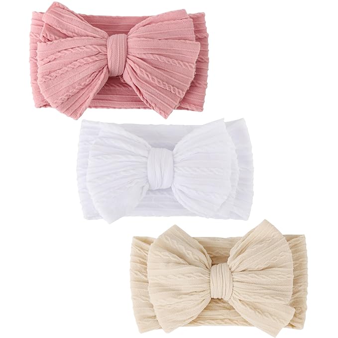 DRESHOW BQUBO Handmade Baby Headbands Soft & Stretchy Hair Bands 3 pack