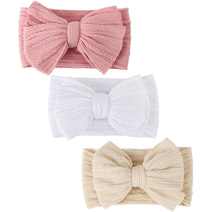 DRESHOW BQUBO Handmade Baby Headbands Soft & Stretchy Hair Bands 3 pack