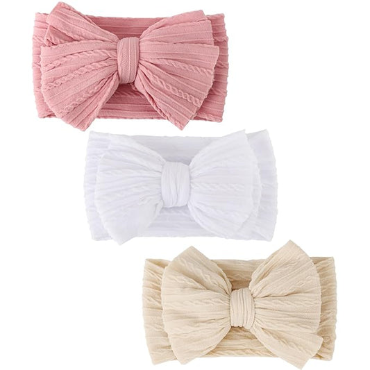 DRESHOW BQUBO Handmade Baby Headbands Soft & Stretchy Hair Bands 3 pack