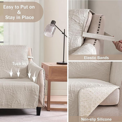 Beige Loveseat Covers for 2 Cushion Couch, Water-Repellent Covers for Loveseat, Machine Washable Love Seat Quilted Couch Covers, Pet Friendly Loveseat Slipcovers (Loveseat 48", Beige Cream)