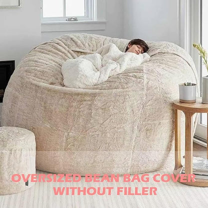 BCU 6FT Bean Bag Chair for Adults and Kids Without Filler Giant Stuffed Animal Storage Cover Soft Faux Fur Floor Chair Cover for Bedroom Living Room, Khaki