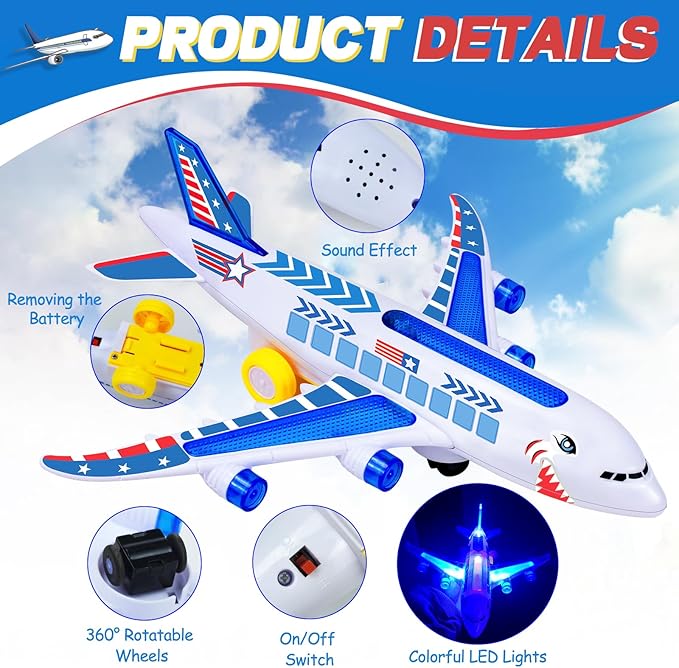 Airplane Toys for Toddlers, Musical Plane Toy for Toddlers 3-7 8 9Years Old