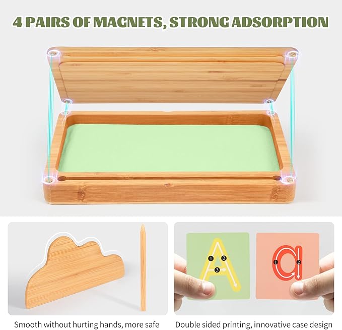 Sand Tray for Classroom Montessori Sand Tray with Lid Wooden Sand Trays for Kids Writing Letters and Numbers (Green)