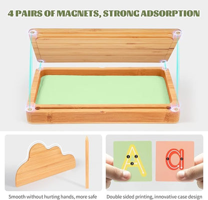 Sand Tray for Classroom Montessori Sand Tray with Lid Wooden Sand Trays for Kids Writing Letters and Numbers (Green)