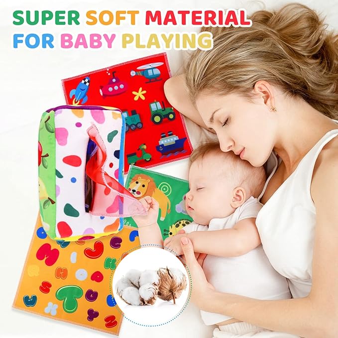 YOGINGO Baby Toys 6 to 12 Months - Tissue Box Toy Montessori for Babies 6-12 Months, Soft Stuffed High Contrast Crinkle Infant Sensory Toys