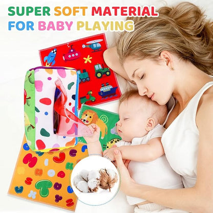 YOGINGO Baby Toys 6 to 12 Months - Tissue Box Toy Montessori for Babies 6-12 Months, Soft Stuffed High Contrast Crinkle Infant Sensory Toys