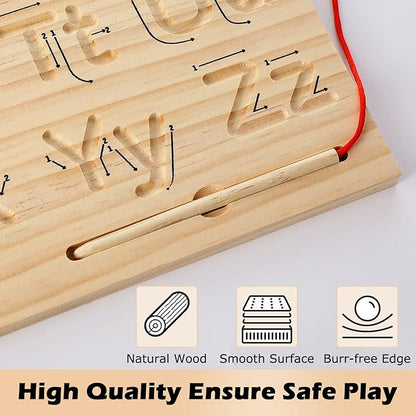 Montessori Wooden Alphabet Number Tracing Board Toddler Writing Tools for Beginners Double Sided Wooden Letter Board Wood Handwriting Alphabet Practicing Board for Toddlers and Preschoolers Age 3+
