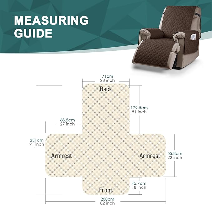 Ruaozz 100% Waterproof Recliner Chair Cover Non-Slip Oversized Reclining Cover for Large Recliner Chair Washable Chair Seat Cover with Elastic Straps for Kids, Dogs, Pets (Dark Brown, 28'')