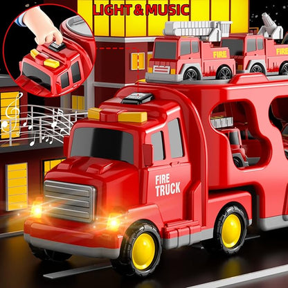 Bennol Toddler Toys for 1 2 3 4 5 6 Years Old Boys, 7 in 1 Fire Car Trucks Playset with Play Mat & Accesoories 1-3 3-5