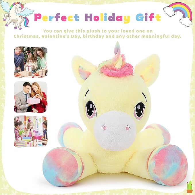 Tezituor 43 inch Unicorn Stuffed Animals, Large Unicorn Plush Pillow for Boys Girls, Soft Plush Toys for Kids, Christmas, Birthday, Valentine's (Yellow)