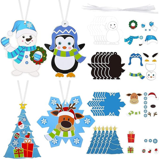 Civaner Christmas Crafts for Kids, Christmas Arts and Crafts DIY Christmas Tree Ornament Kit Make Your Own Christmas Craft Projects for Kids Ages 6-8 8-12, 4 Styles (48 Sets)