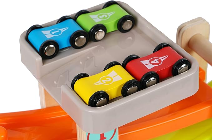 Wooden Car Ramp Race Track Toy - Toddler Car Playset 4 Pack 18 Months