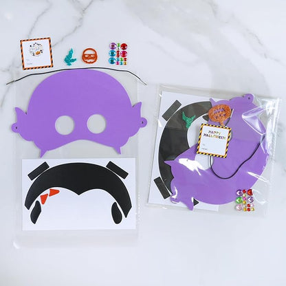 Winlyn 24 Sets Halloween Masks Craft Kits Halloween Face Masks DIY Foam Halloween Party Mask Art Sets Halloween Ghost Monster Mummy Face Stickers for Kids Classroom Activities Halloween Party Treats