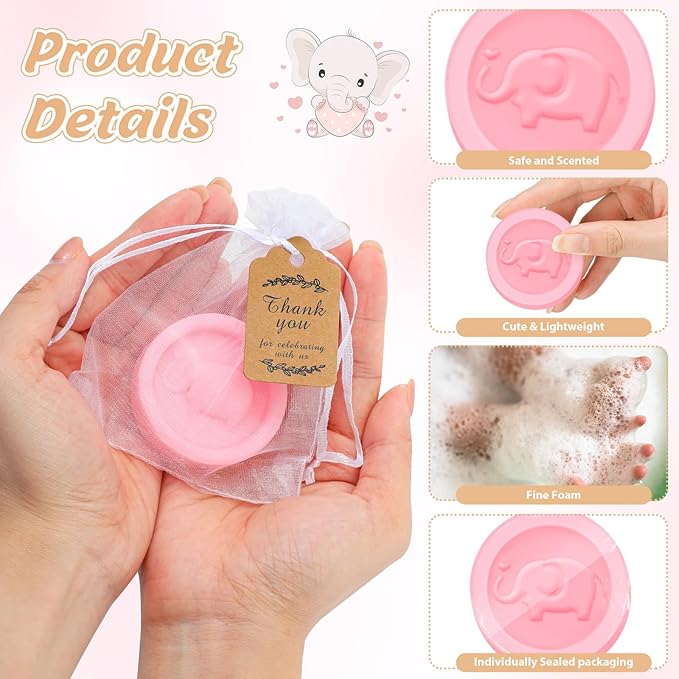 Roowest 50 Packs Mini Elephant Soap Baby Shower Favors 50 Bags 50 Thanks