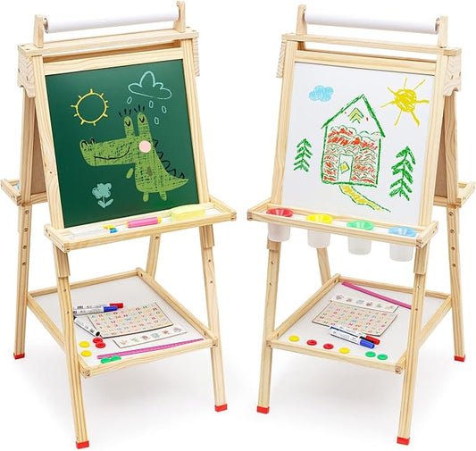 Wooden Easel for Kids 3 in 1 Kids Easel with Paper Roll Adjustable Height Art Easel Chalkboard & Whiteboard Drawing Easel for Kids Toddlers.