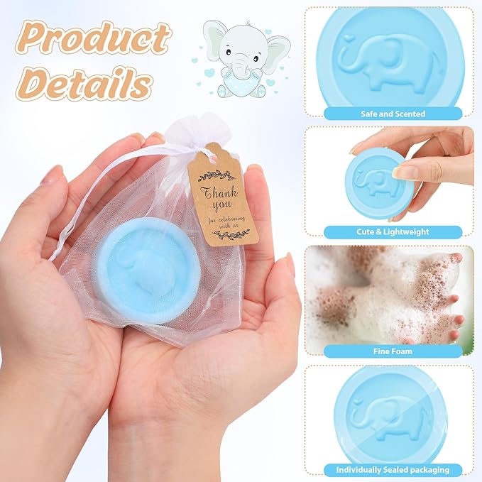 Roowest 50 Packs Mini Elephant Soap Baby Shower Favors 50 Bags 50 Thanks