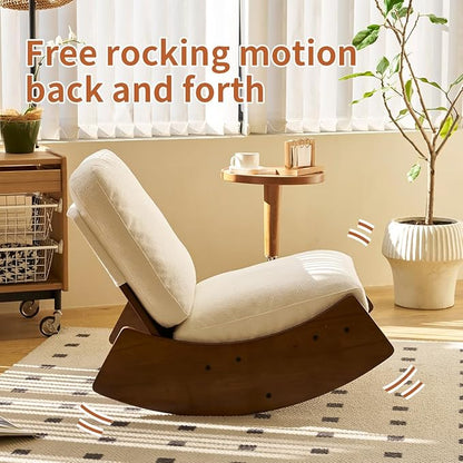 MFFM Comfortable Glider Rocking Chair, Upholstery Glider Chair, Solid Wood Frame, Perfect for Multiple Settings Accent Reading Chair for Bedroom,Living Room,Nursery (White)