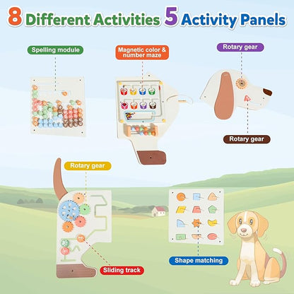 Sensory Board Toys for Kids: Montessori Interactive Educational Panels for Motor Skills - Activity Wall Furniture for Classrooms Daycares Playrooms - Dog Wall Toys for Autism