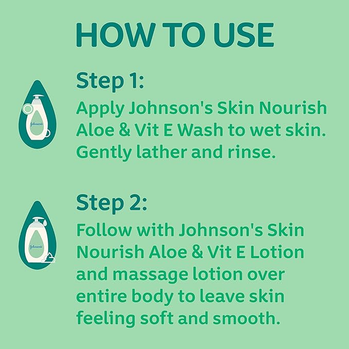 Johnson's Baby Skin Nourishing Moisture Baby Body Wash with Aloe Scent & Vitamin E, Hypoallergenic & Tear Free Bath Wash for The Whole Family 20.3 fl. 2)