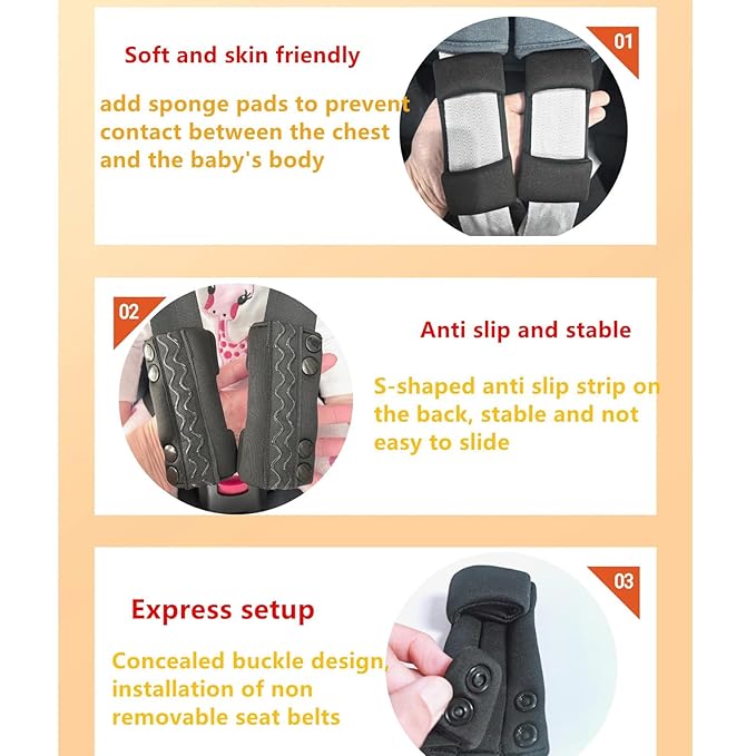 Universal Child Car Seat Chest Harness Clip Universal Safer Belt Clip Buckle Lock Stroller Chest Clip Adjustable Guard for Baby and Kids (Chest Clip and Pad Set-Black2)