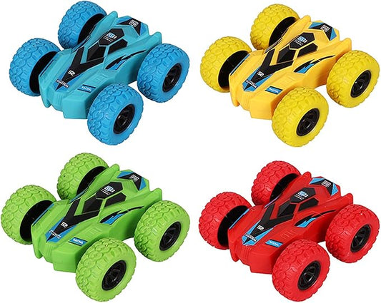 Pull Back Cars, 4 Pack Monster Toys Truck Double-Sided Friction
