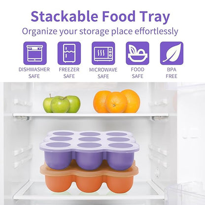 WAJIAYON Baby Food Storage Container, Silicone Baby Food Freezer Tray with Lid