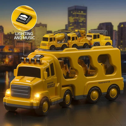 TEMI Construction Truck Toys Car for 3 4 5 6 Year Old Toddlers Boys, 7-in-1 Carrier Construction Vehicles Toys w/Play Mat