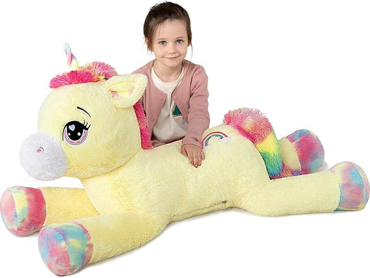 Tezituor 43 inch Unicorn Stuffed Animals, Large Unicorn Plush Pillow for Boys Girls, Soft Plush Toys for Kids, Christmas, Birthday, Valentine's (Yellow)
