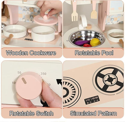 Wooden Play Kitchen for Kids, Pretend Kitchen Playset with Coffee Maker, Oven, Microwave, Cookware Accessories, Play Sink, Mini Toy Kitchen Set,Christmas Birthday Gift for Toddler Boys Girls