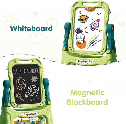 Amagoing Easel for Kids, Adjustable Standing Art Easel for Toddler, Double Magnetic Drawing Board with Painting Accessories, Birthday Christmas Gift for Little Boys and Girls, Middle Size (Green)
