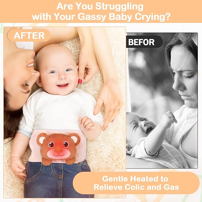 Baby Colic, Gas and Upset Stomach Relief - Heigoeost Newborns Heating Pad Colic Belly Belt for Babies Gas & Colic Tummy Relief