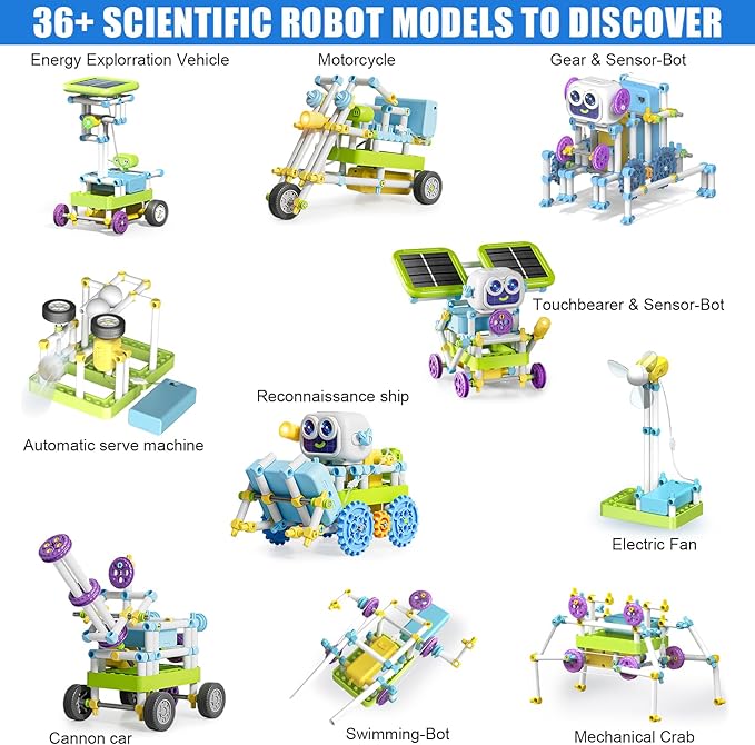 STEM Robotics Toys for Kids Toddler Age 6+, 36+ Robot Models Building Block Projects with Solar Power Sensors Gears, Education & Learning Science Engineering Kit Toys Gifts for Boys Girls