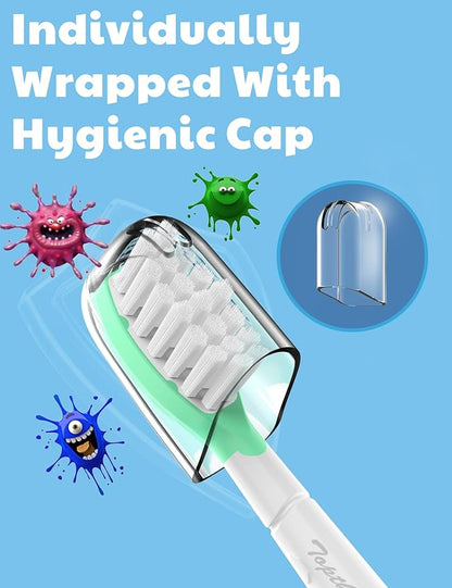 Toptheway Kids Replacement Heads for Philips Sonicare: Kids 7+ Standard Sonic Electric Toothbrush Heads, Pink and Green, 4 Pack